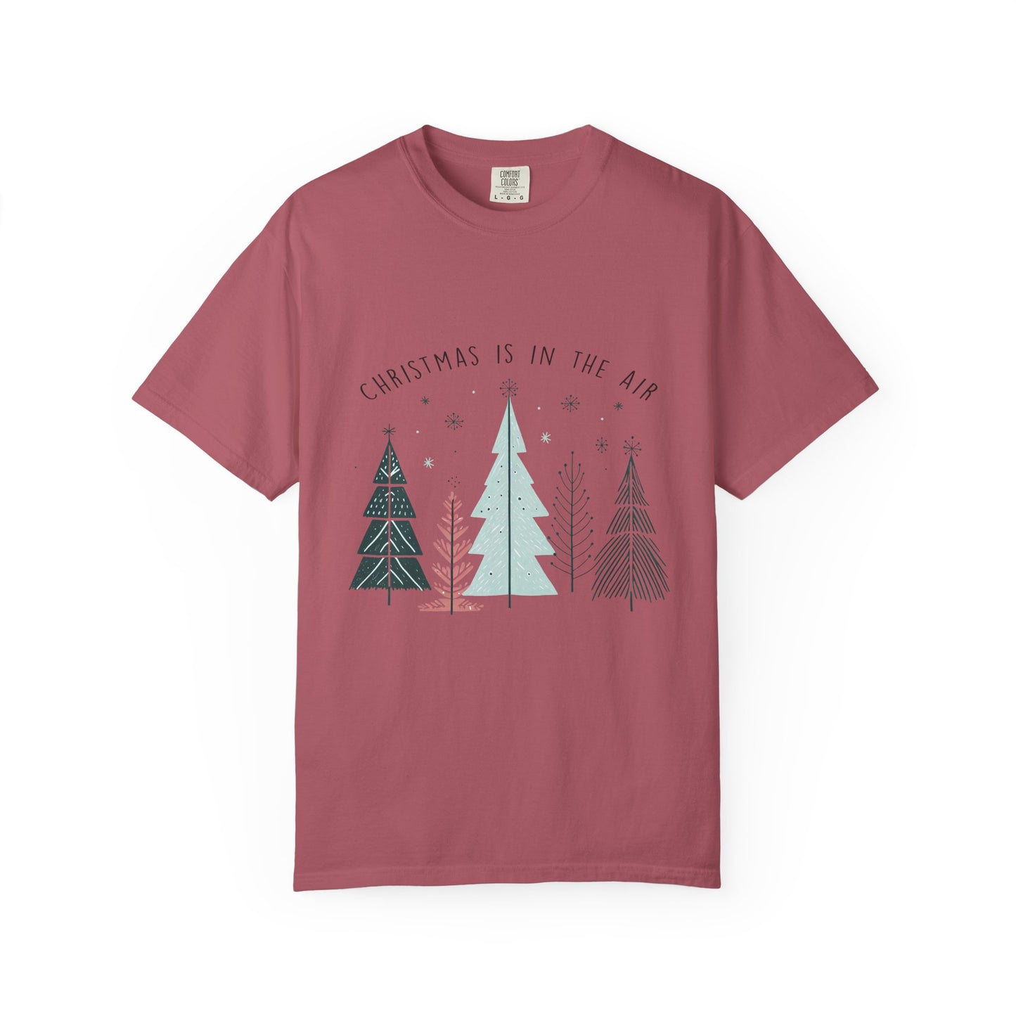 Christmas Is In The Air T-Shirt — Minimal Pastel Holiday Tree Tee