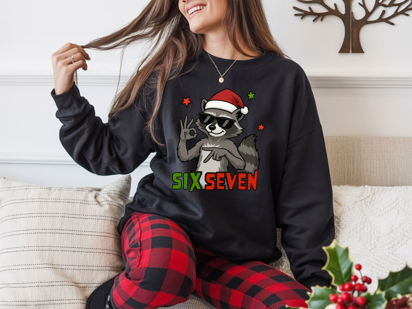 Funny Christmas Raccoon 'Six Seven' Sweatshirt