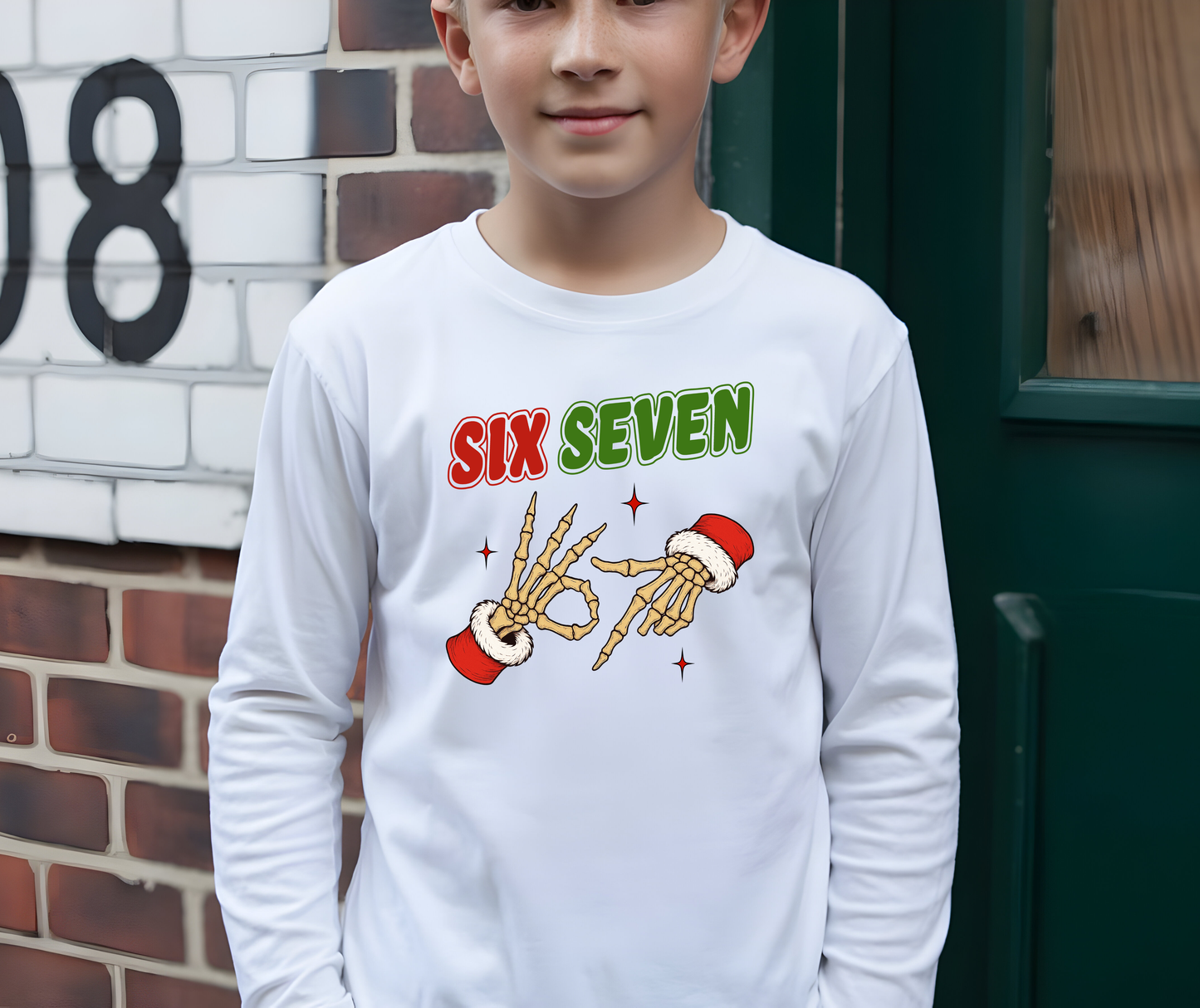 Youth Christmas Skeleton 'Six Seven' Crewneck Sweatshirt