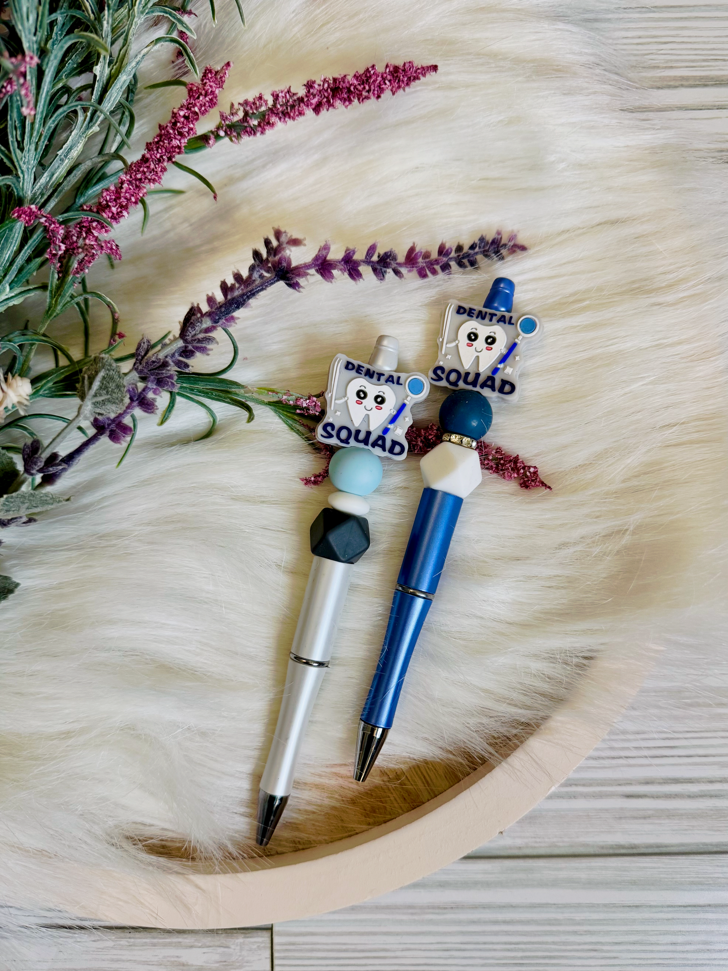 Dental Squad | White & Slate Silicone Beaded Pen