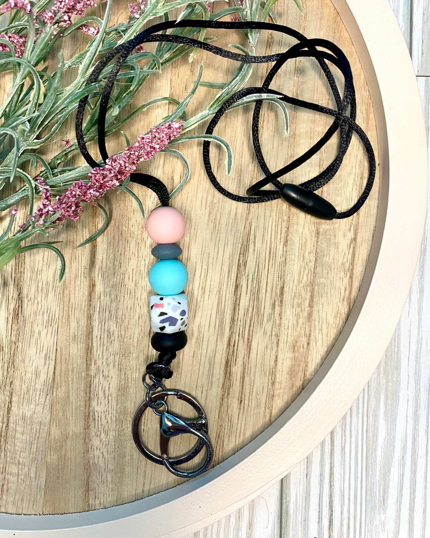 Mosaic Pastels Silicone Beaded Lanyard