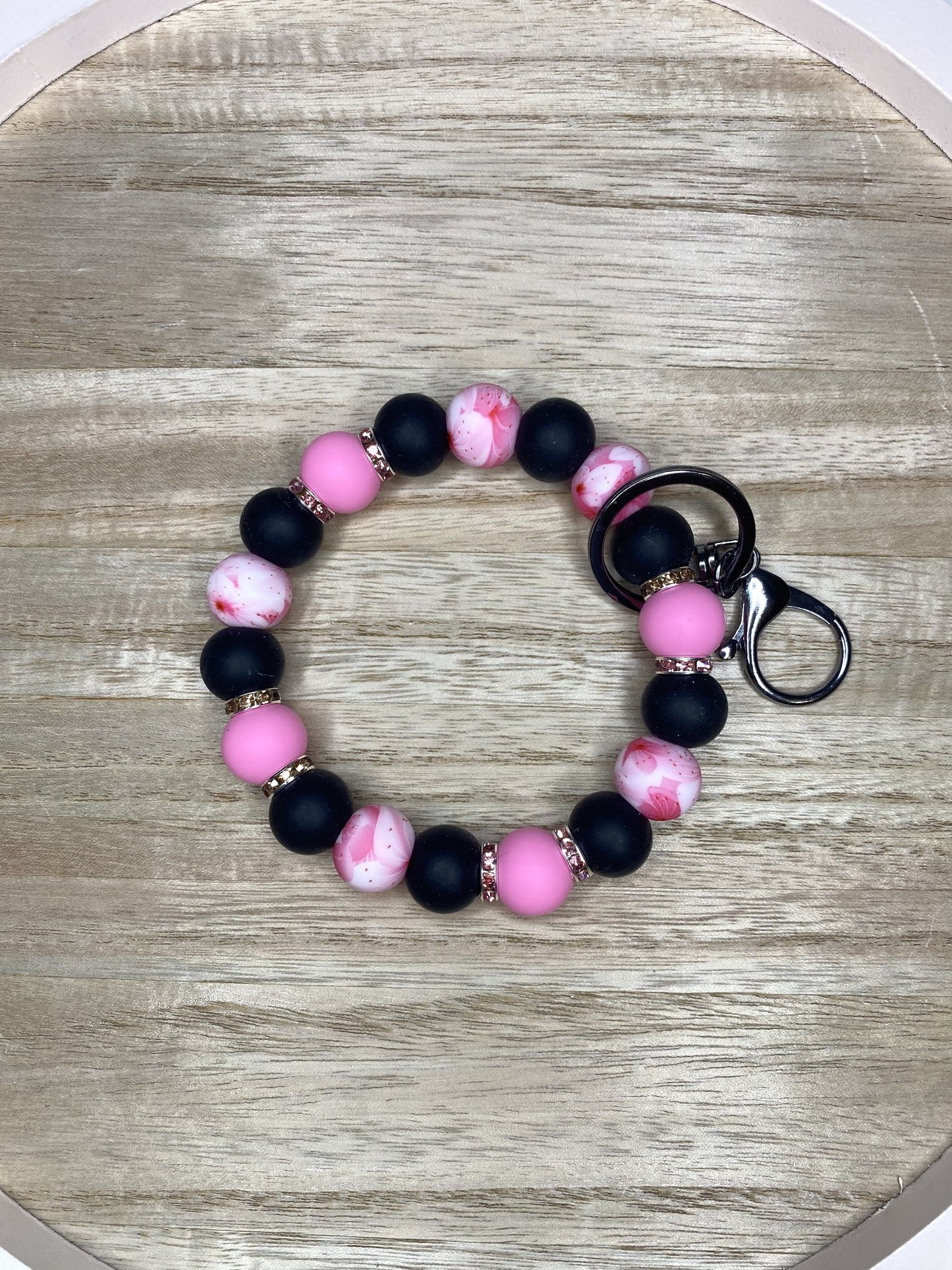 Pink & Black Silicone Beaded Wristlet