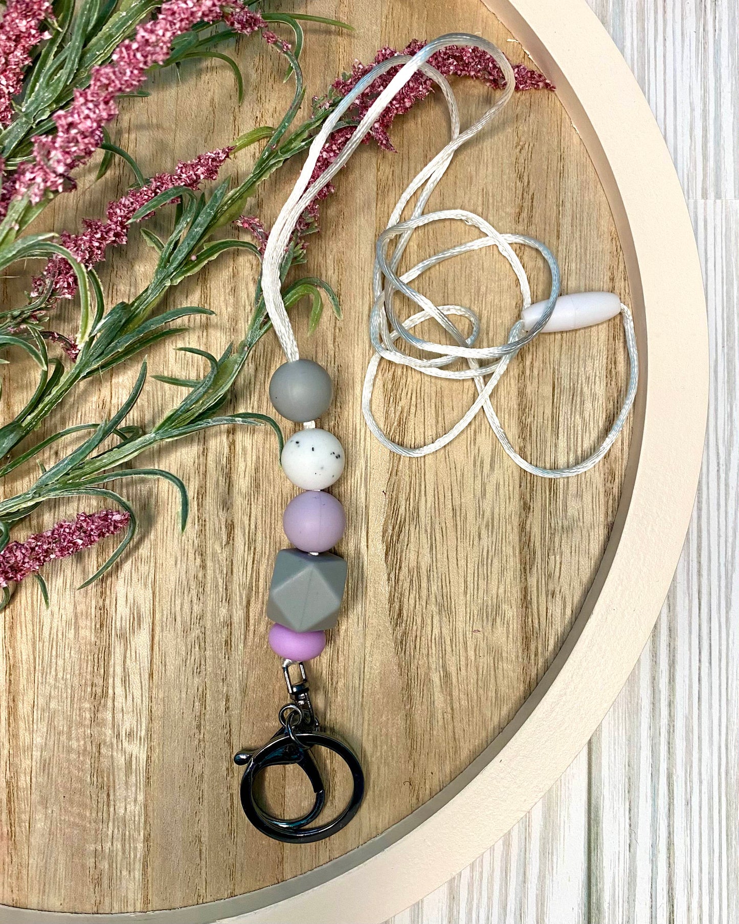 Soft Purple & Grey Silicone Beaded Lanyard