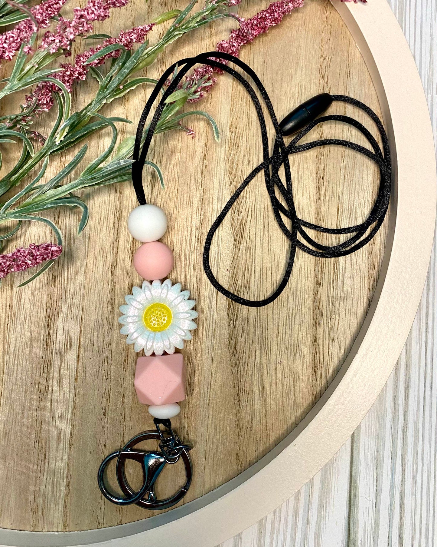 Soft Sweet Daisy Silicone Beaded Lanyard
