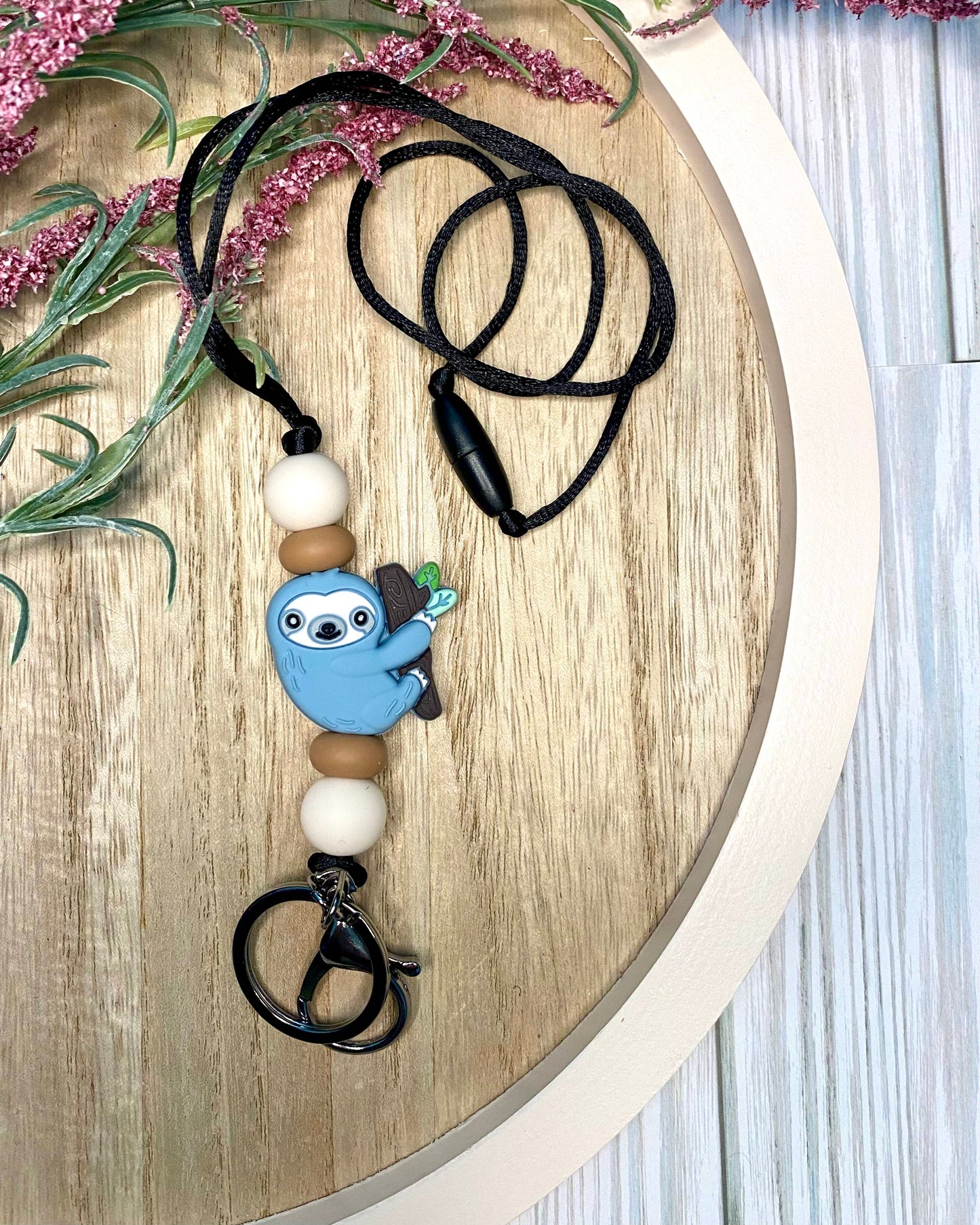 Blue Sloth Smiles Silicone Beaded Lanyard
