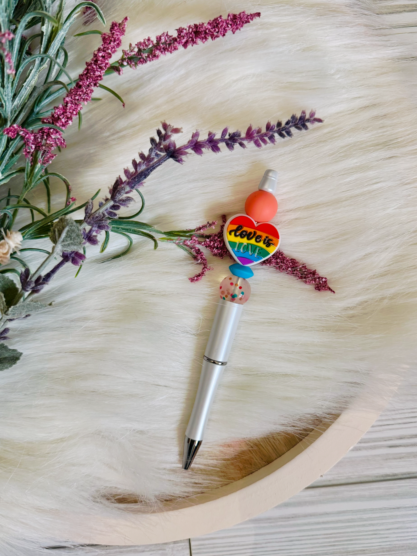 Love Is Love Rainbow Heart | Confetti Silicone Beaded Pen