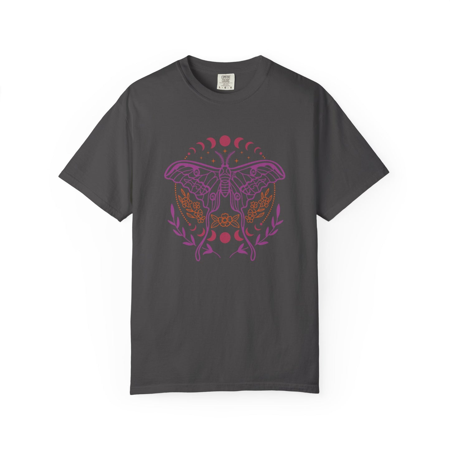 Moth & Moon Phases T-Shirt — Feminine Botanical Moth Tee