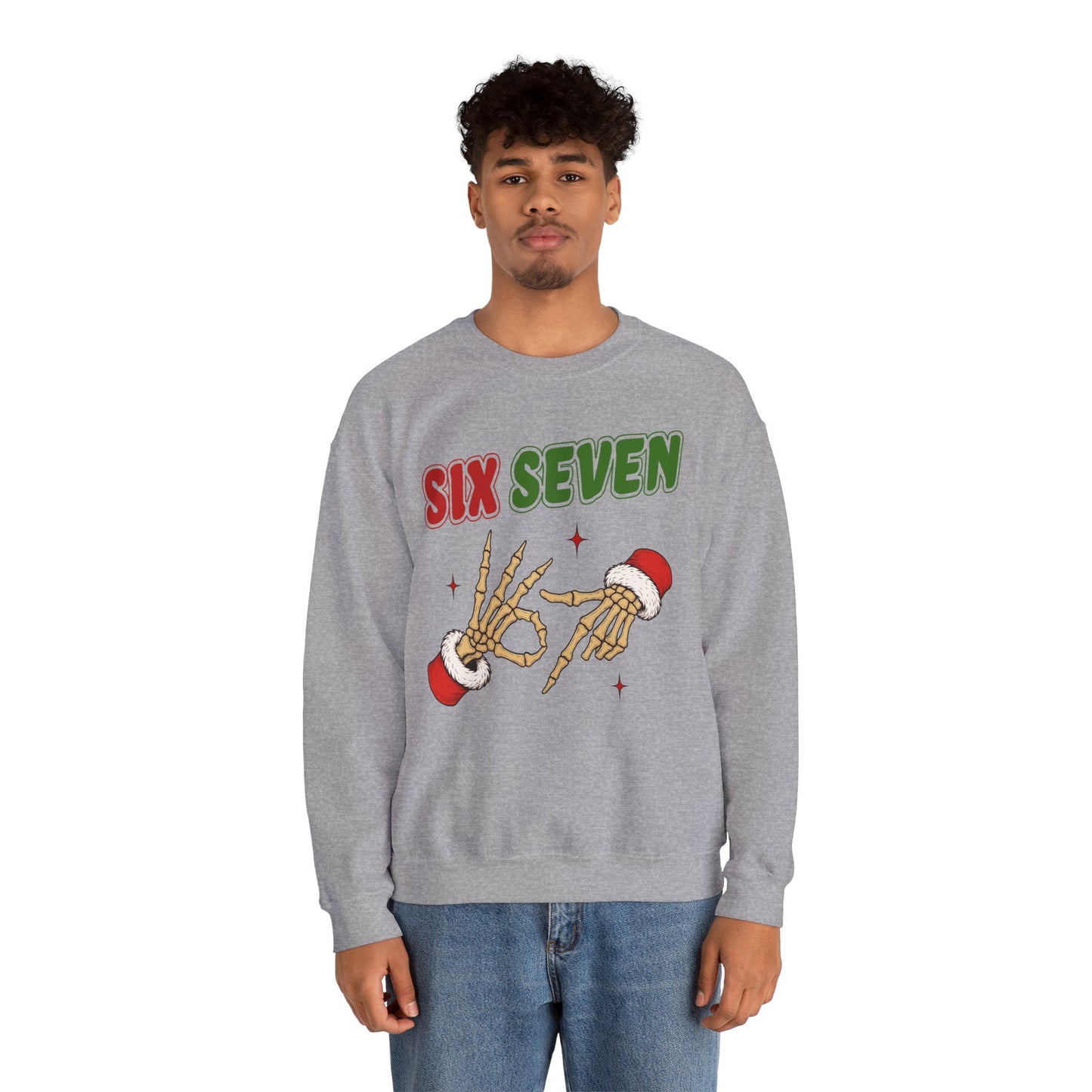 Youth Christmas Skeleton 'Six Seven' Crewneck Sweatshirt