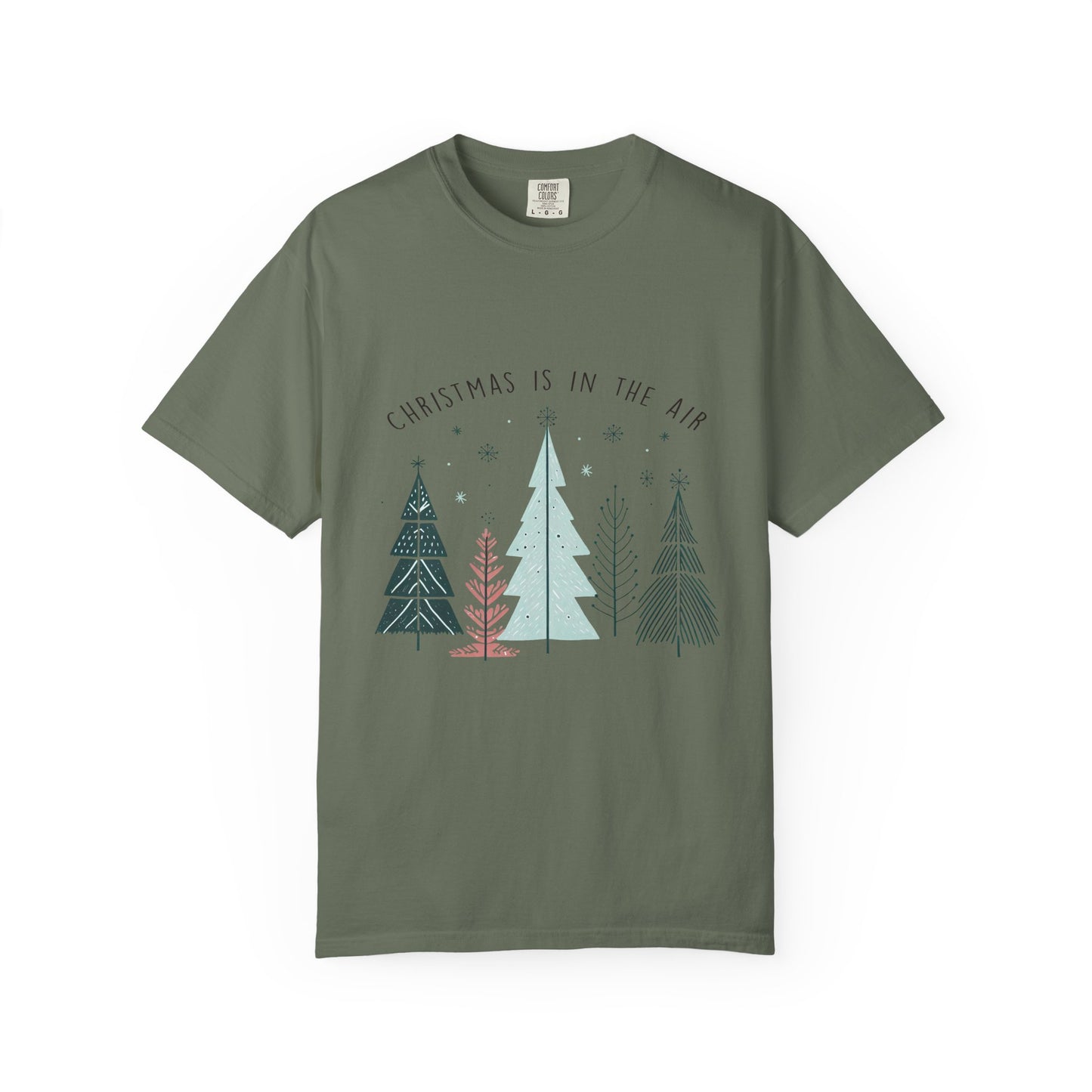Christmas Is In The Air T-Shirt — Minimal Pastel Holiday Tree Tee