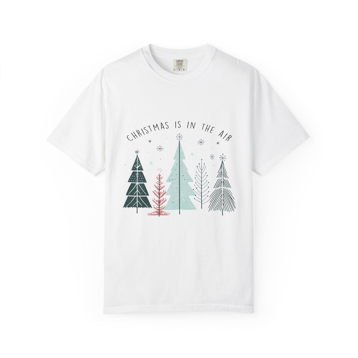 Christmas Is In The Air T-Shirt — Minimal Pastel Holiday Tree Tee