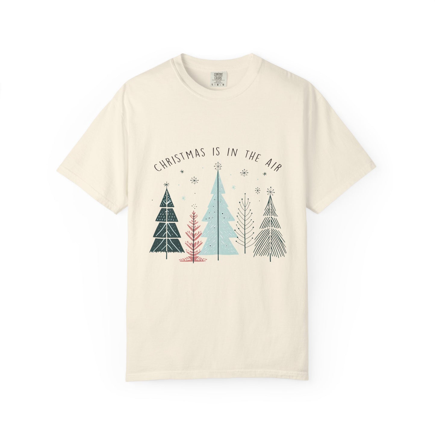 Christmas Is In The Air T-Shirt — Minimal Pastel Holiday Tree Tee