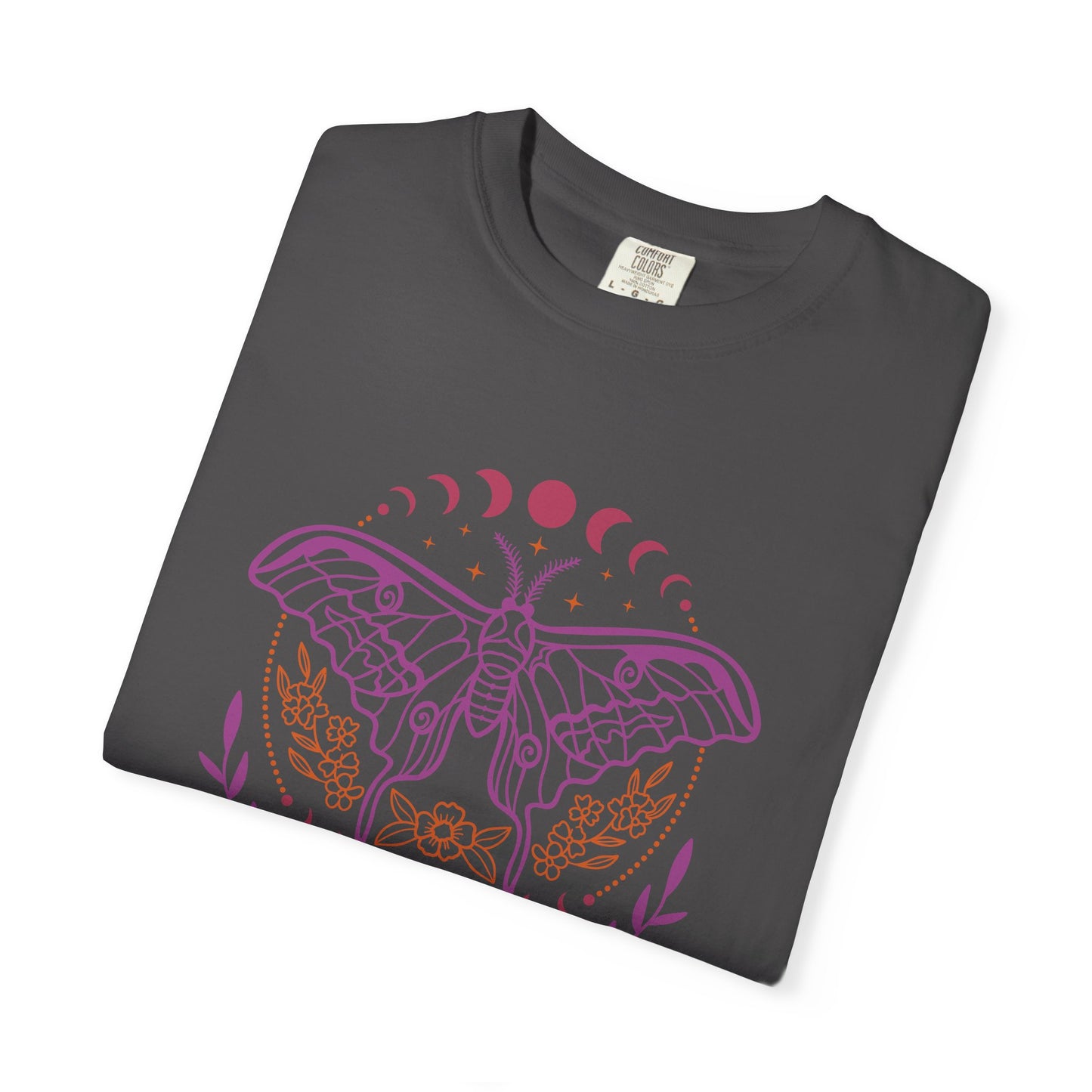 Moth & Moon Phases T-Shirt — Feminine Botanical Moth Tee