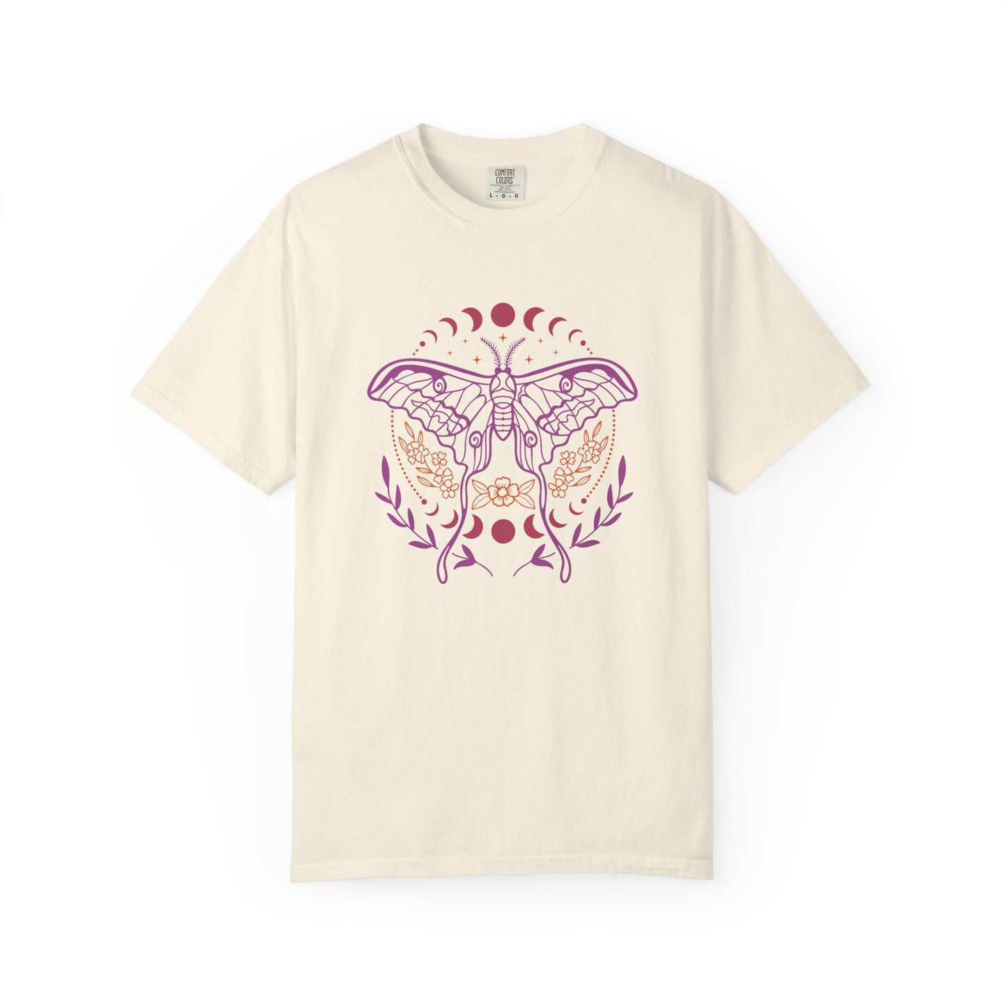 Moth & Moon Phases T-Shirt — Feminine Botanical Moth Tee