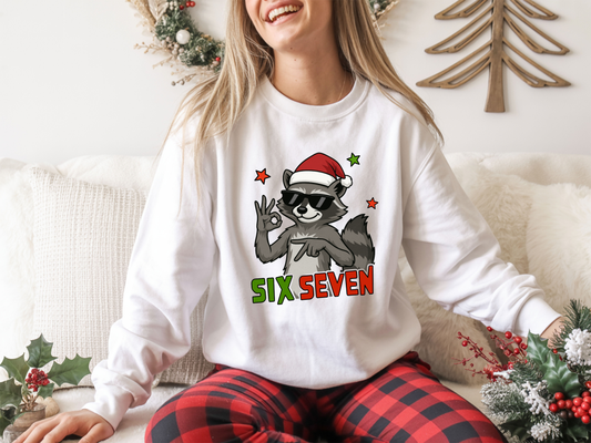 Funny Christmas Raccoon 'Six Seven' Sweatshirt