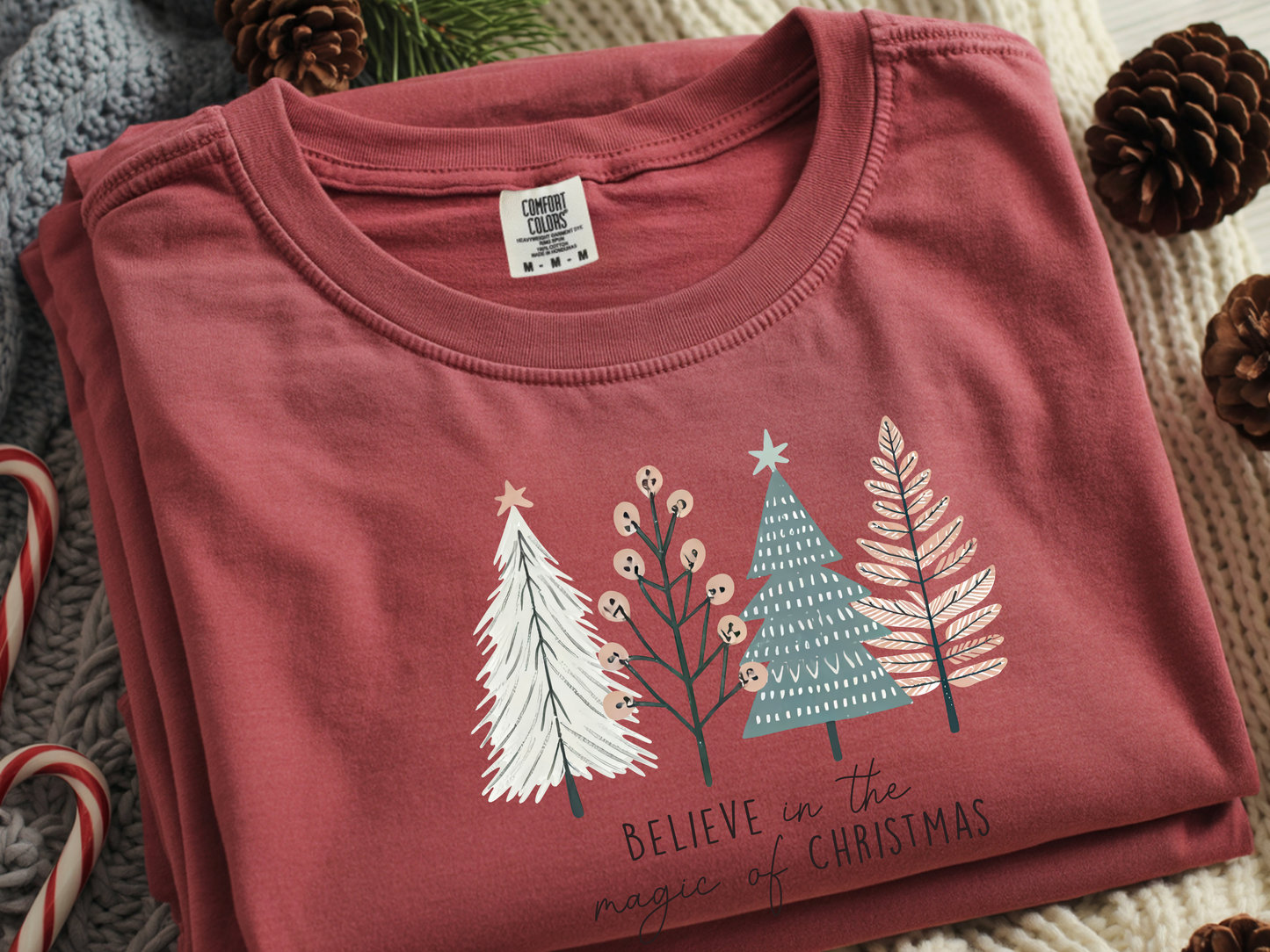 Christmas Boho Tree Tee - Unisex T-shirt 'Believe in the Magic of Christmas' Holiday Shirt