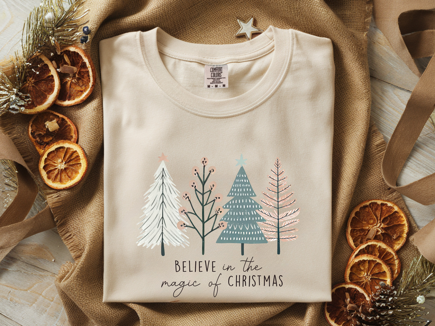 Christmas Boho Tree Tee - Unisex T-shirt 'Believe in the Magic of Christmas' Holiday Shirt