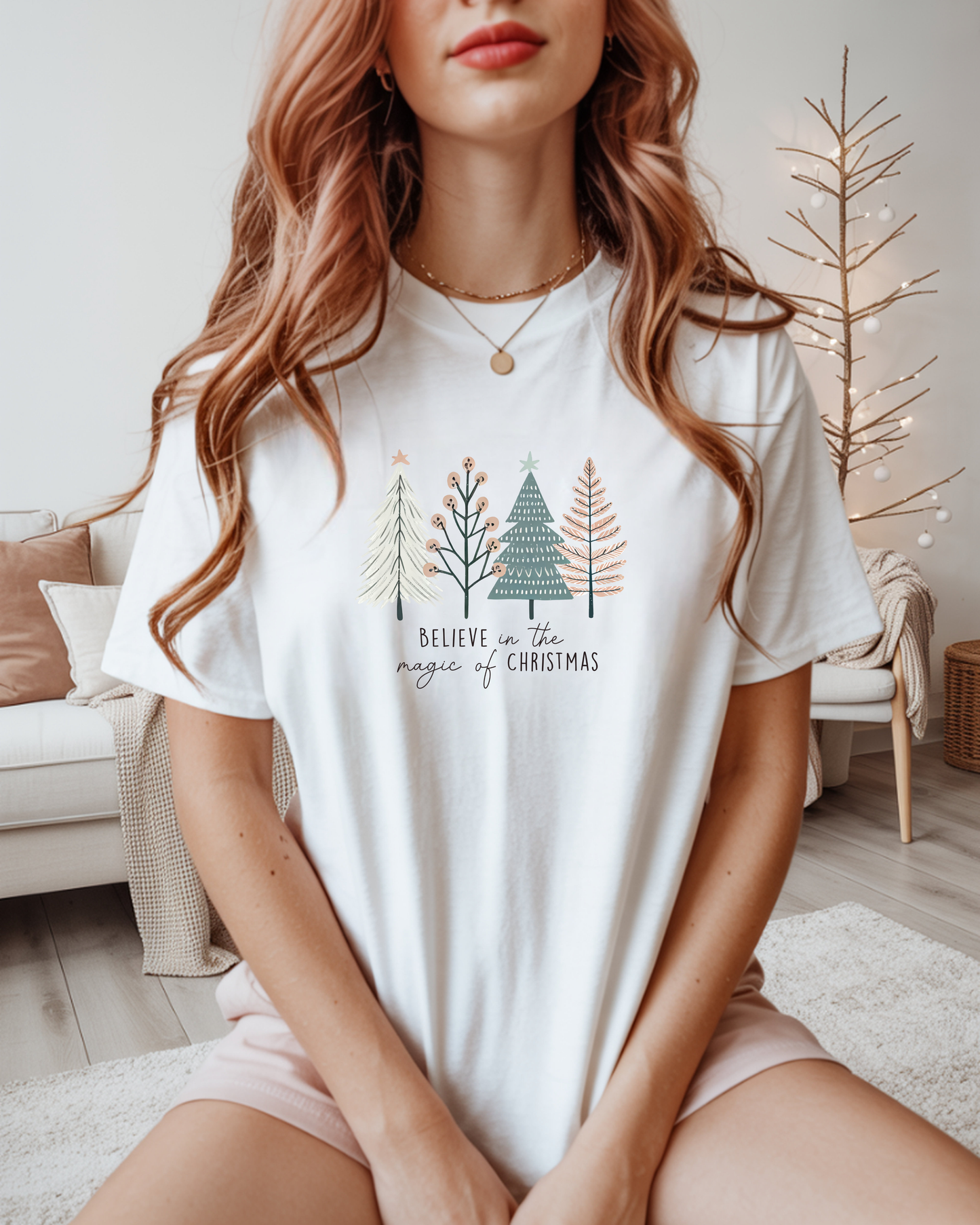 Christmas Boho Tree Tee - Unisex T-shirt 'Believe in the Magic of Christmas' Holiday Shirt