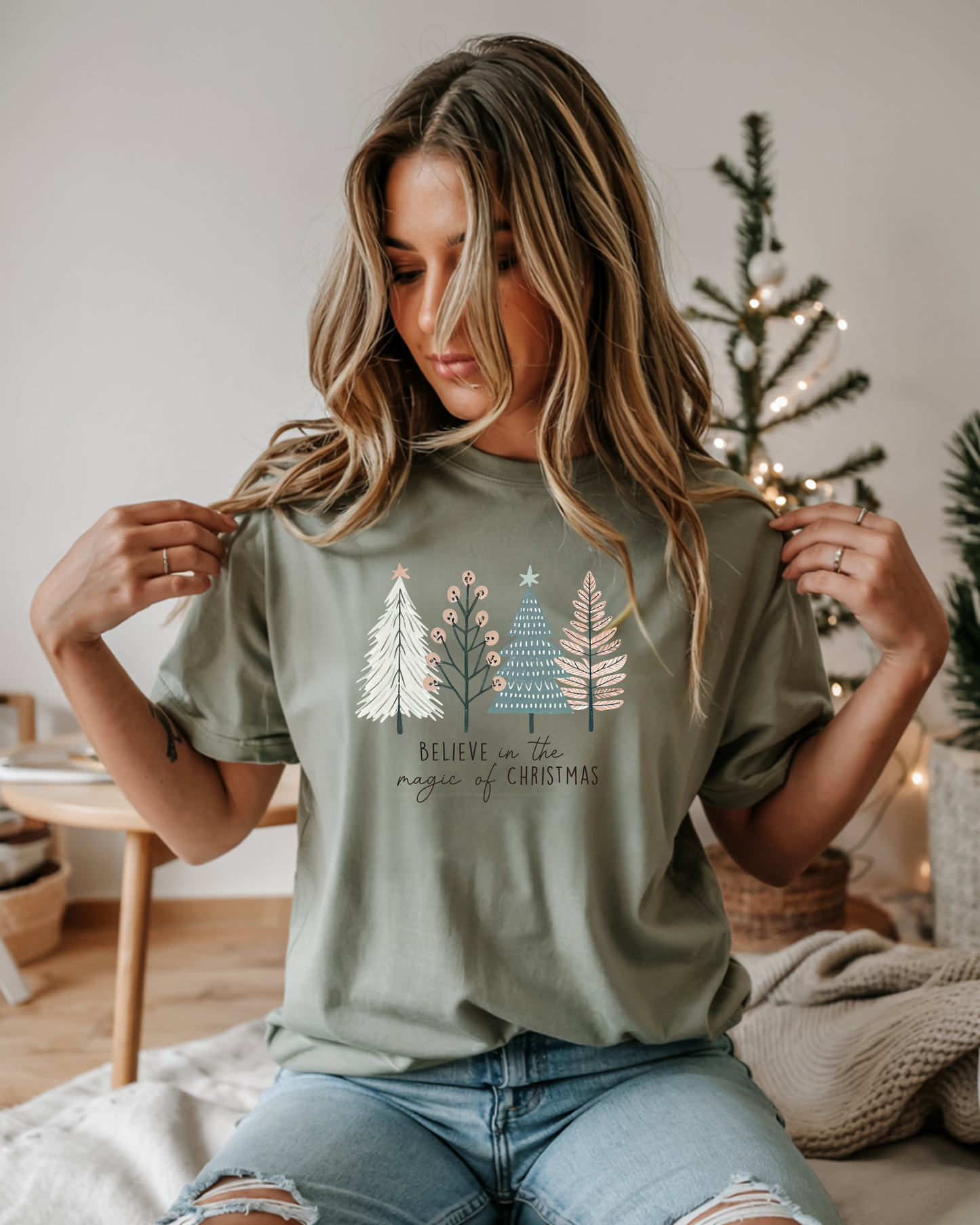 Christmas Boho Tree Tee - Unisex T-shirt 'Believe in the Magic of Christmas' Holiday Shirt