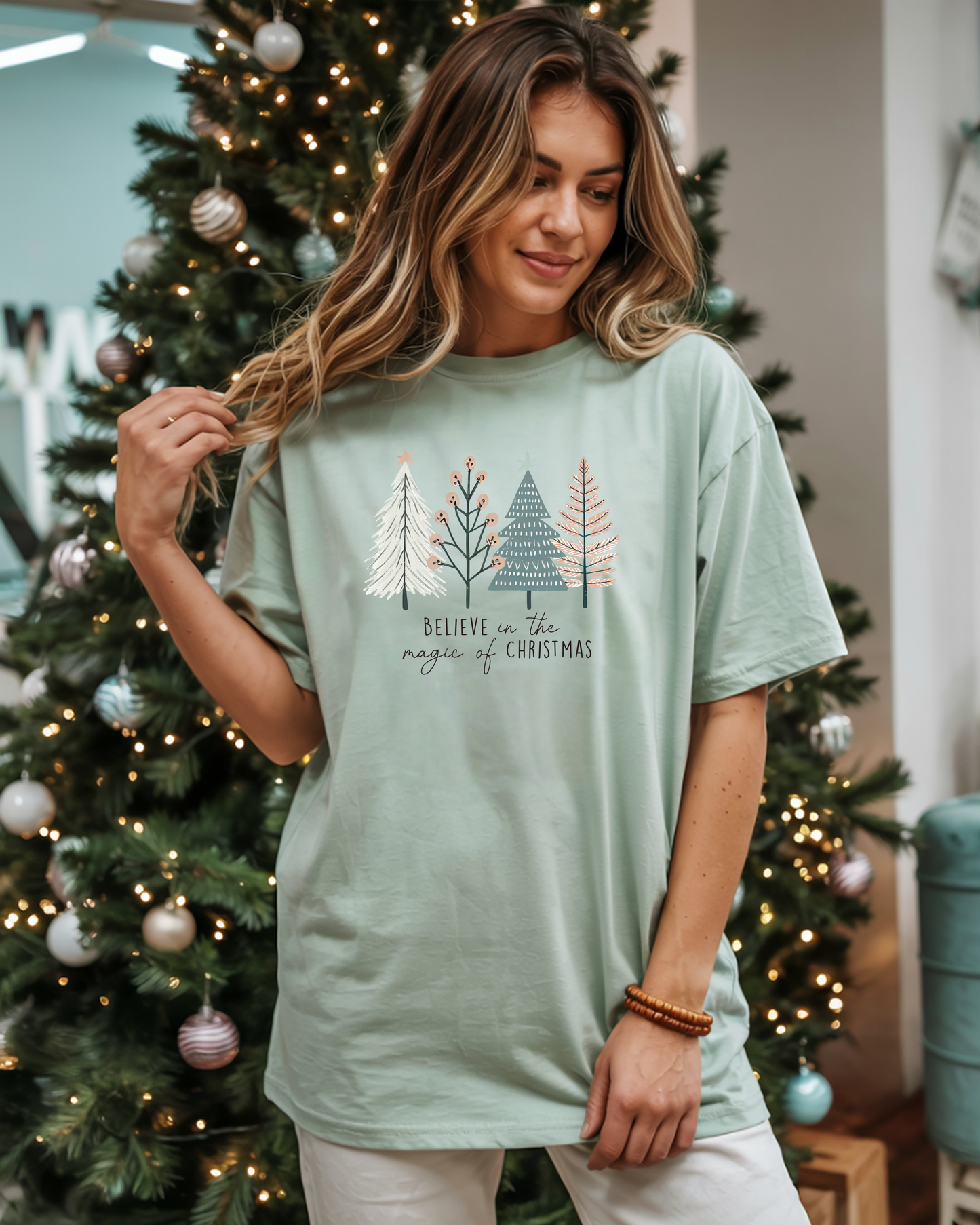 Christmas Boho Tree Tee - Unisex T-shirt 'Believe in the Magic of Christmas' Holiday Shirt