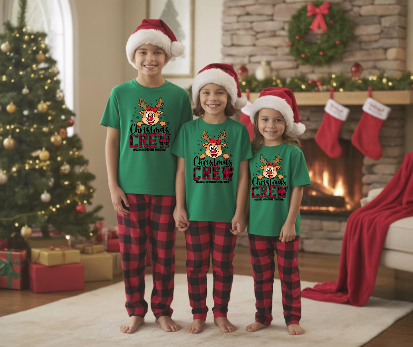 Kids Tee — "Christmas Crew" Reindeer Holiday Shirt