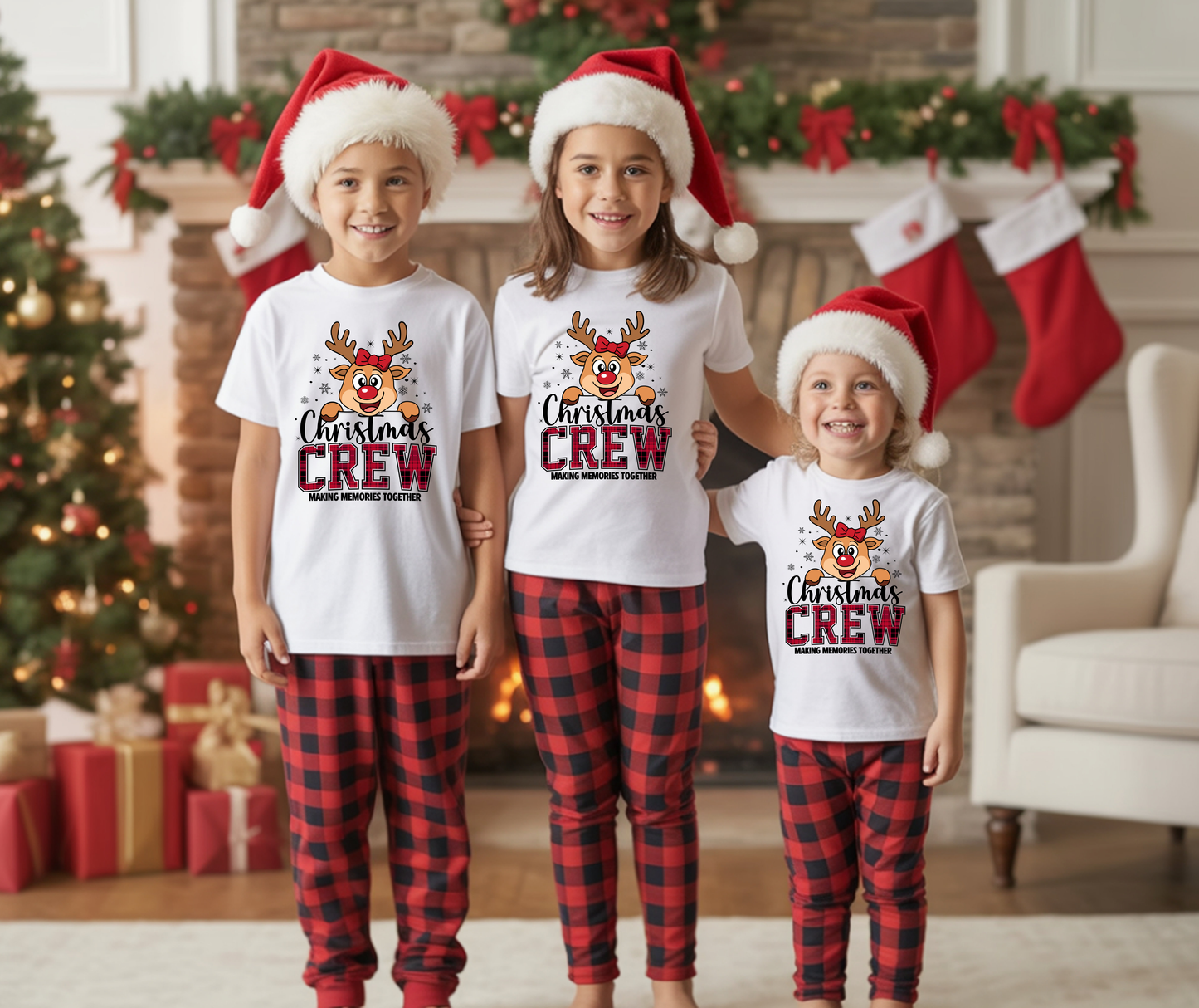 Kids Tee — "Christmas Crew" Reindeer Holiday Shirt