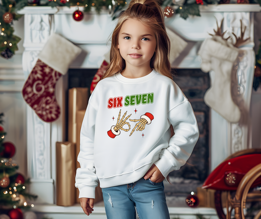 Youth Christmas Skeleton 'Six Seven' Crewneck Sweatshirt
