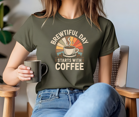 Brewtiful Day Starts With Coffee Retro Coffee T-Shirt