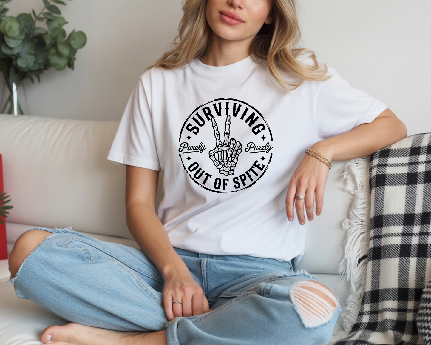 Purely Surviving Out of Spite Skeleton Peace Sign T-Shirt
