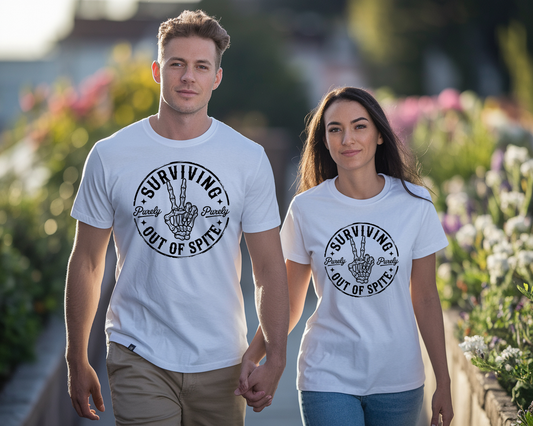 Purely Surviving Out of Spite Skeleton Peace Sign T-Shirt