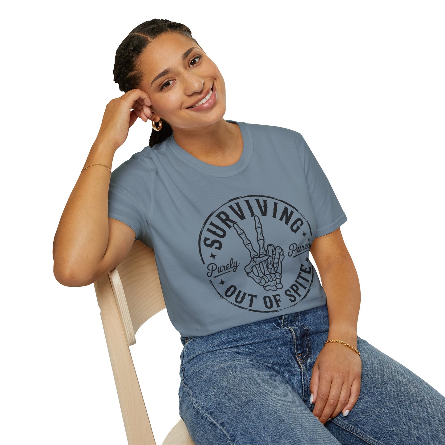 Purely Surviving Out of Spite Skeleton Peace Sign T-Shirt