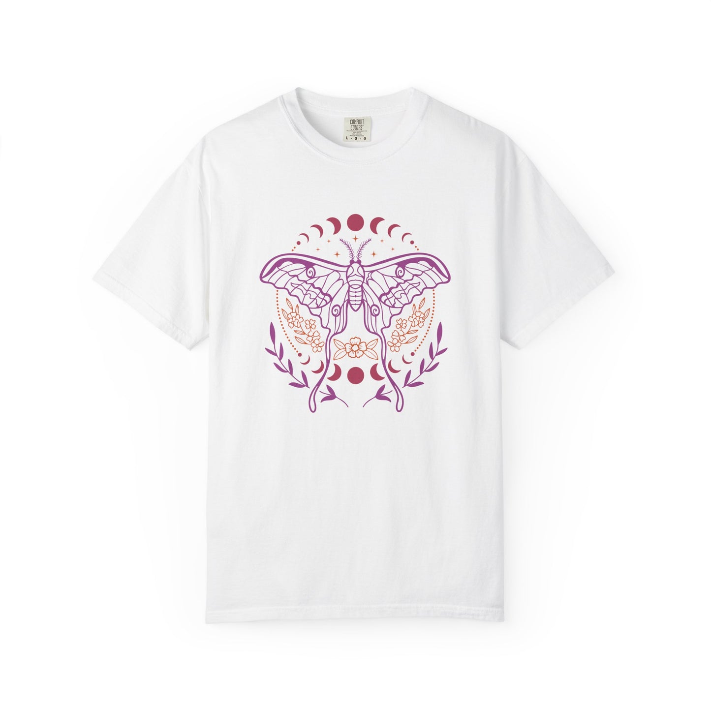 Moth & Moon Phases T-Shirt — Feminine Botanical Moth Tee