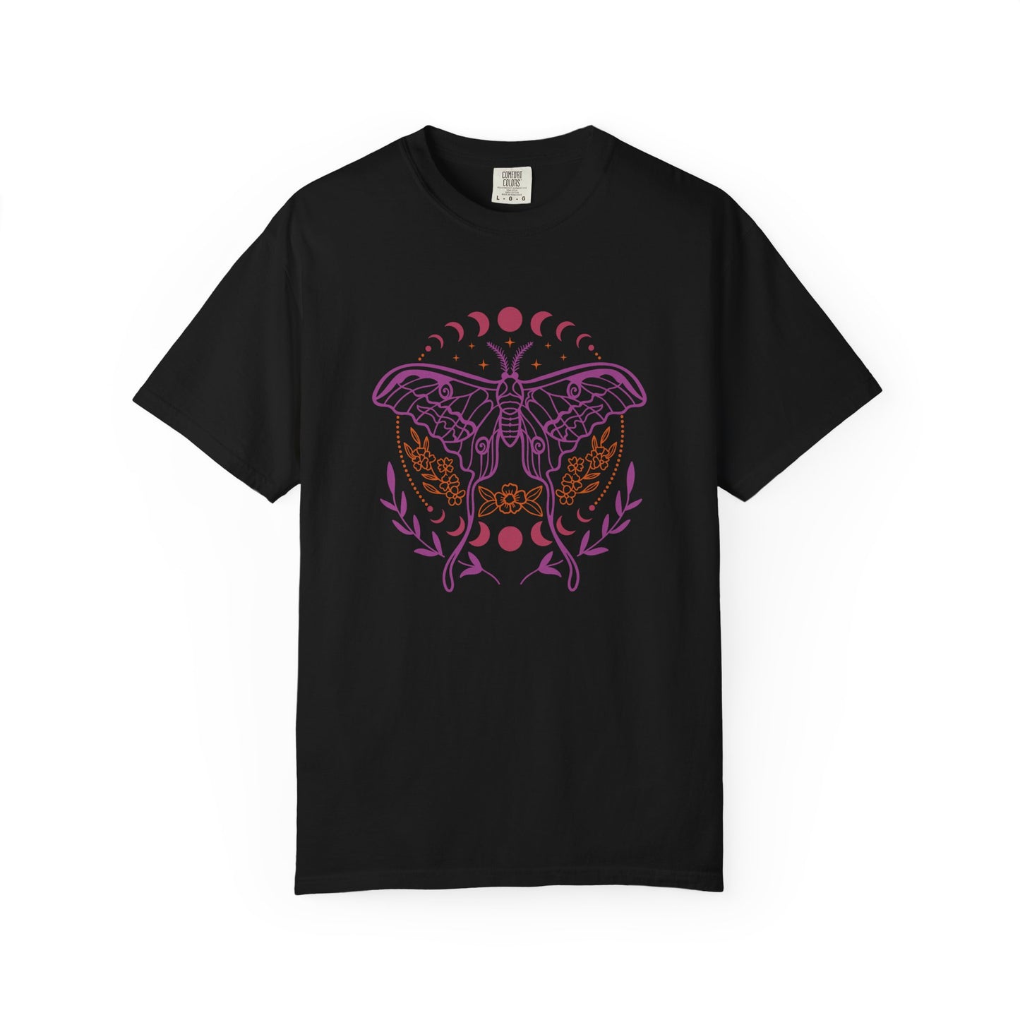 Moth & Moon Phases T-Shirt — Feminine Botanical Moth Tee