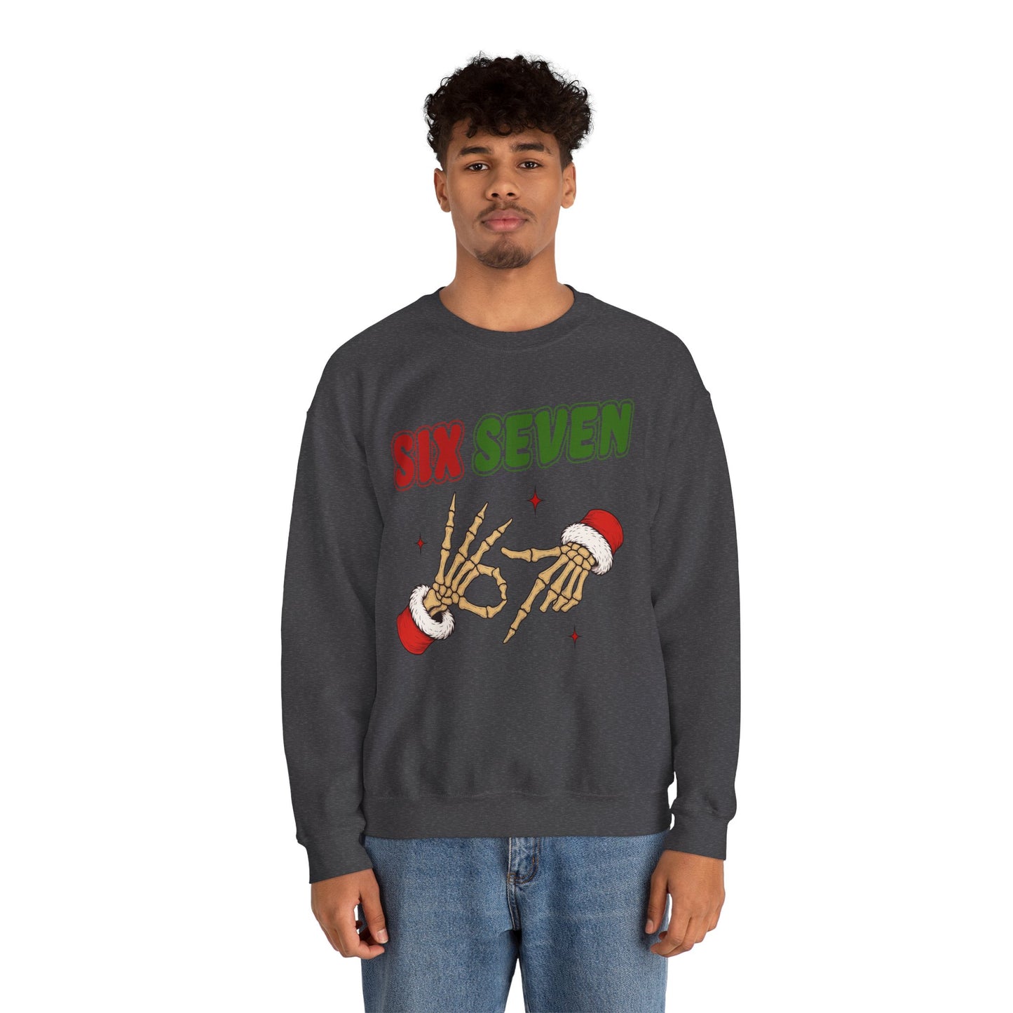 Youth Christmas Skeleton 'Six Seven' Crewneck Sweatshirt