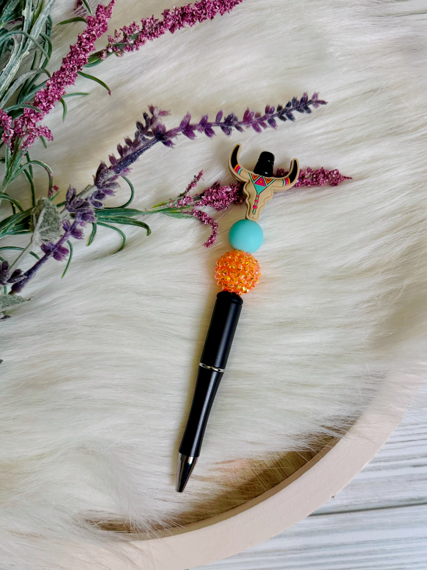 Aztec Western Longhorn | Tangerine Rhinestone Beaded Pen