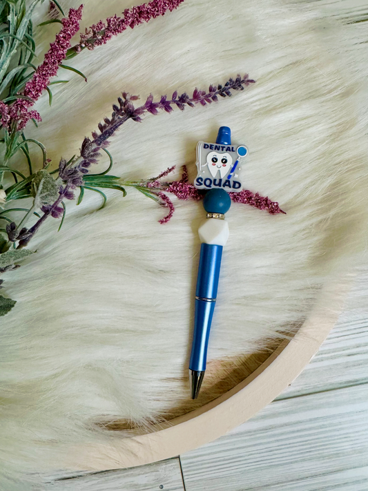 Dental Squad | Metallic Blue & White Silicone Beaded Pen