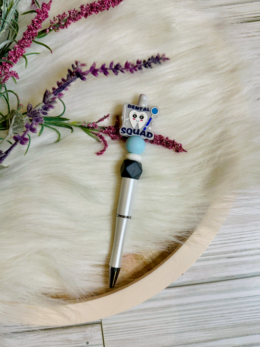Dental Squad | White & Slate Silicone Beaded Pen