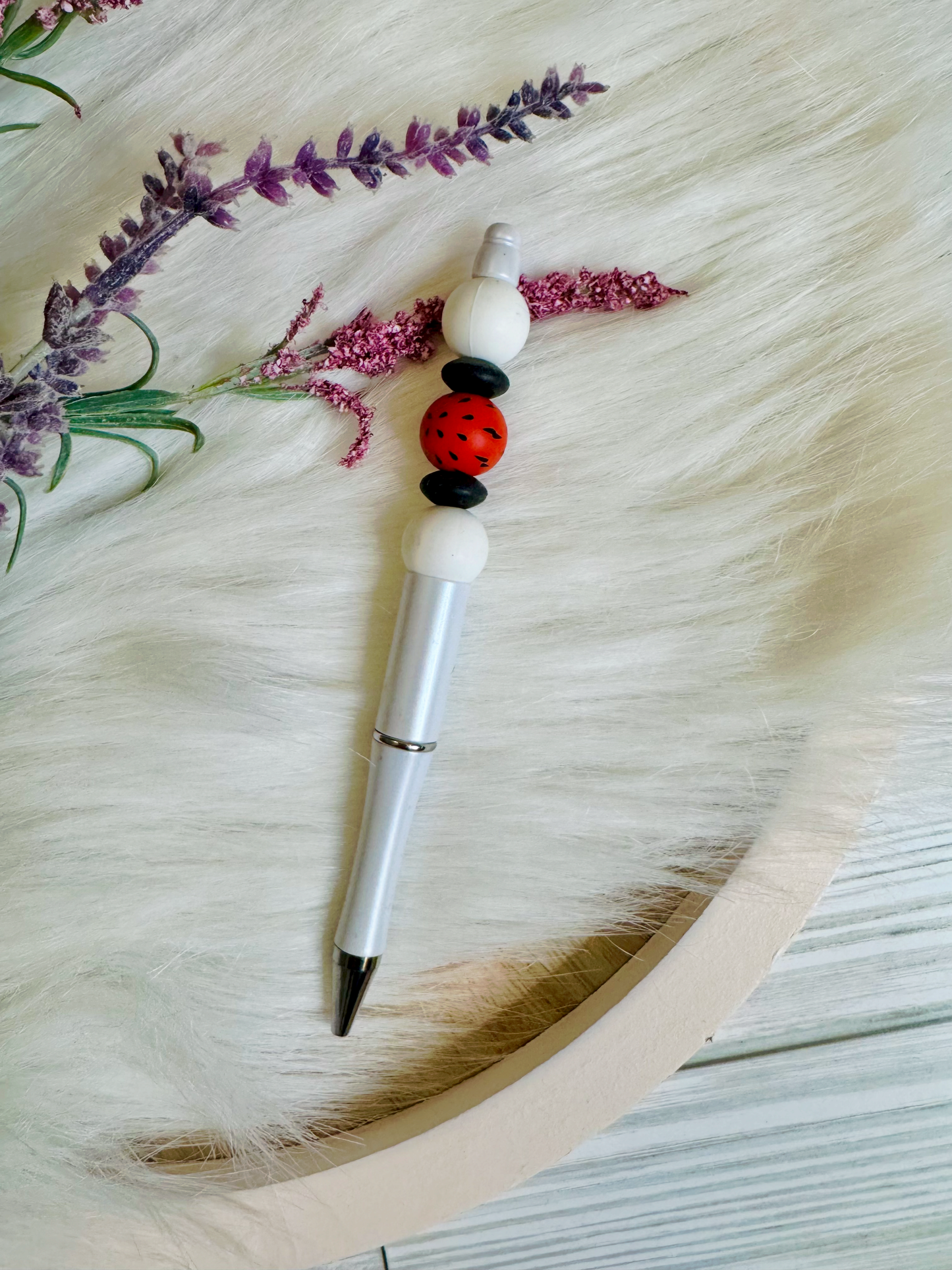 Watermelon Seed Pop | Black & White Silicone Beaded Pen