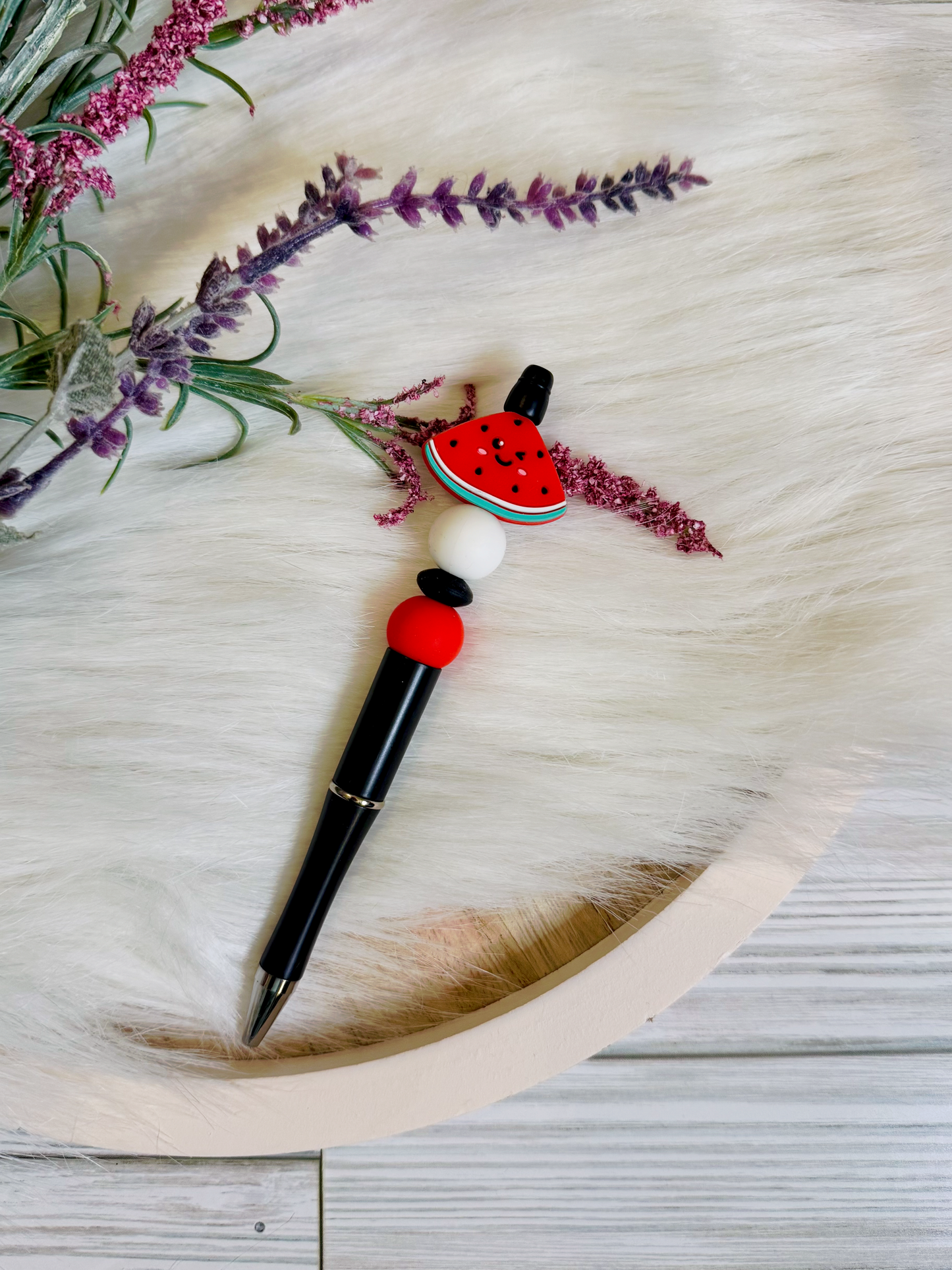 Watermelon Wink | Red & White Silicone Beaded Pen
