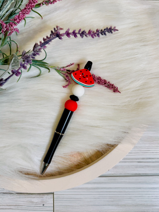 Watermelon Wink | Red & White Silicone Beaded Pen