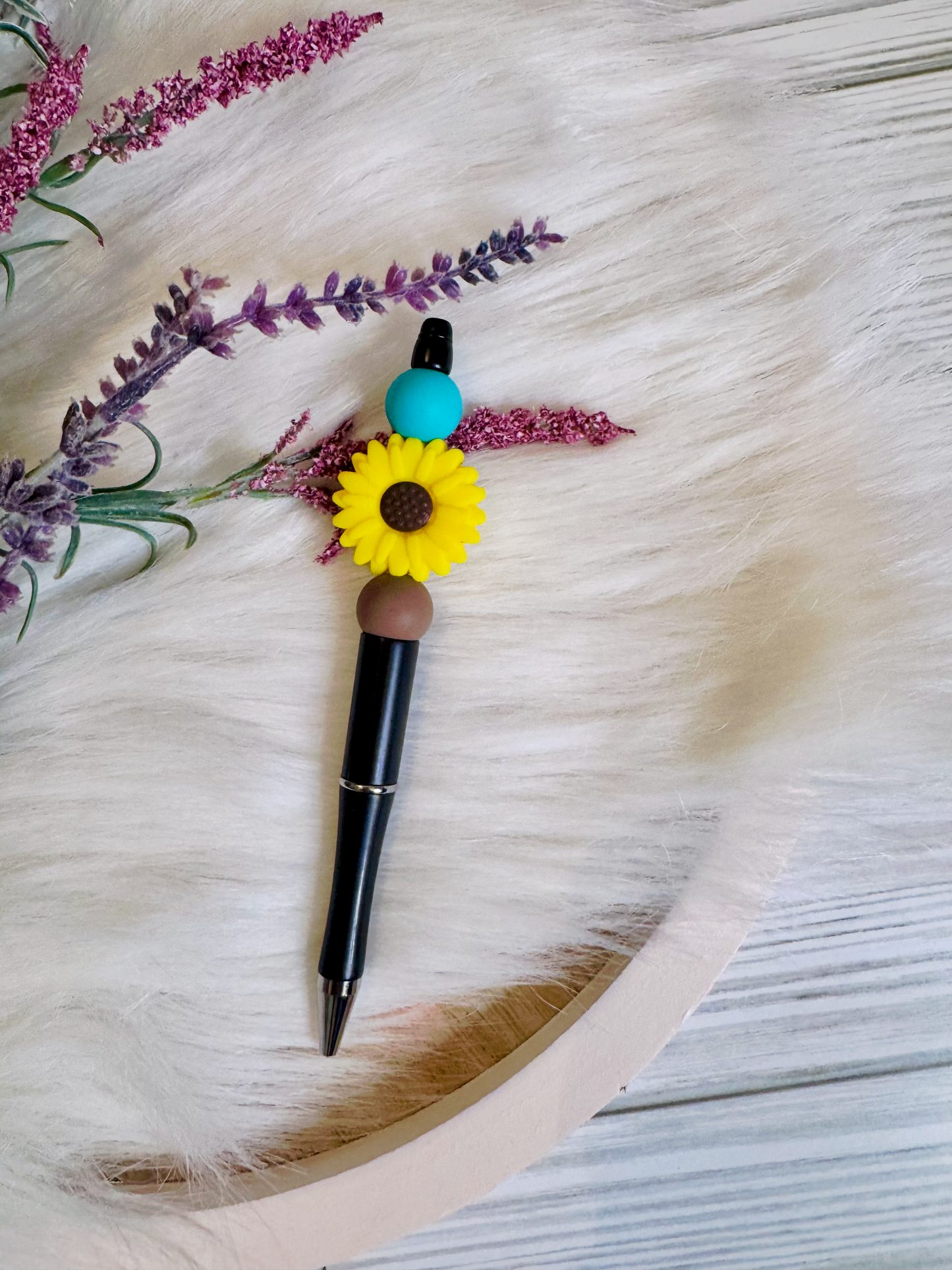 Boho Daisy Bloom | Turquoise & Brown Silicone Beaded Pen